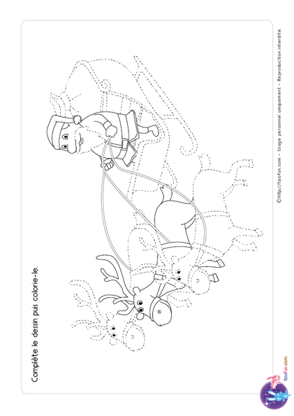Graphisme dessin de Noel Le traineau de Père Noel tiré par les rennes